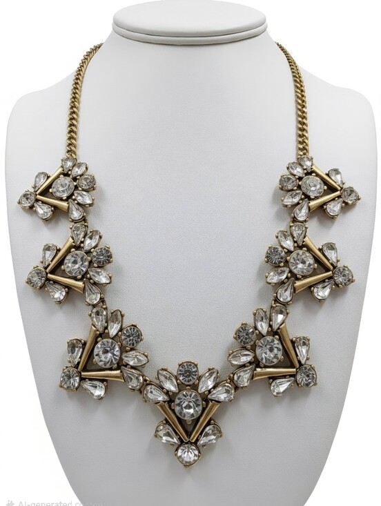 J. Crew Jewelry - J Crew Brass Clear Crystal Triangle Cluster Statement Bib Necklace